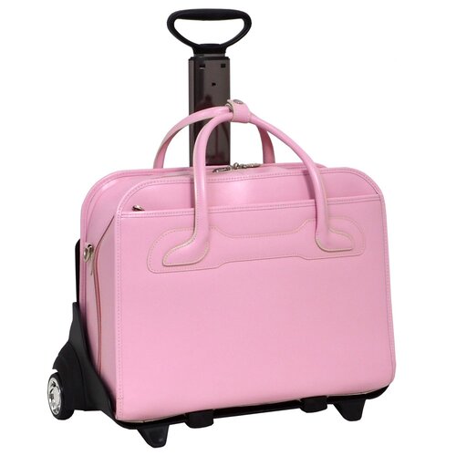 Pink Leather 2-in-1 Removable-Wheeled Women's Briefcase Total wt. 10lbs